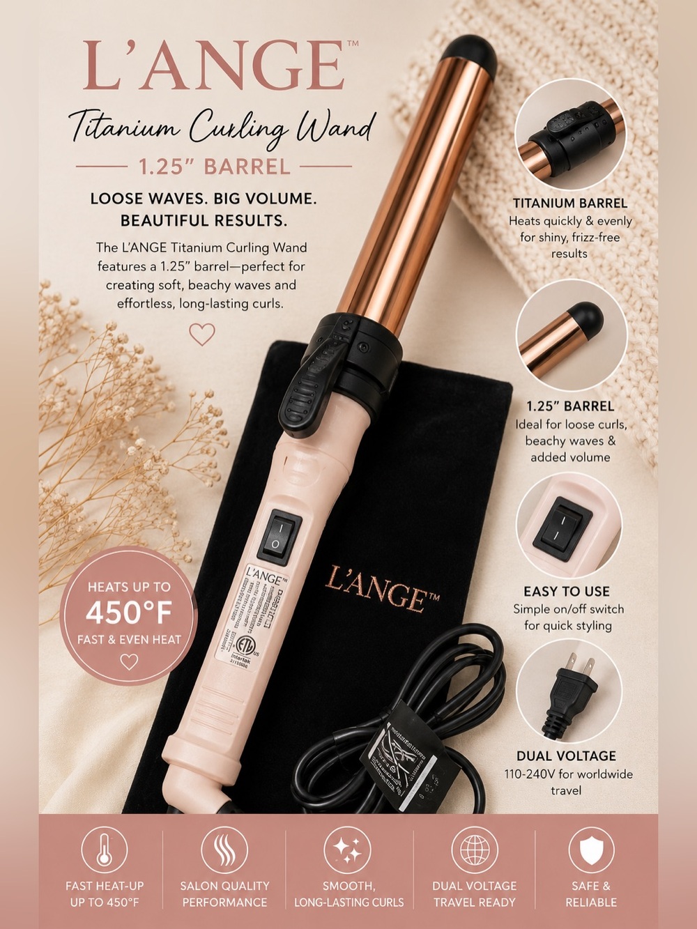 Lange Pink and Rose Gold Styling Wand